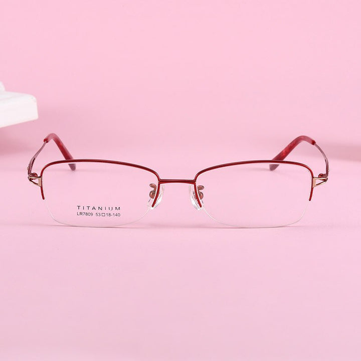 Women's Oval Hollow Titanium Semi Rim Eyeglasses Lr7809 Semi Rim Bclear