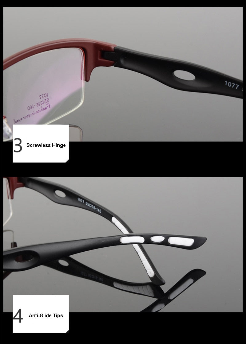 Hotony Men's Semi Rim TR 90 Resin Rectangular Sport Frame Eyeglasses 1077 Semi Rim Hotony