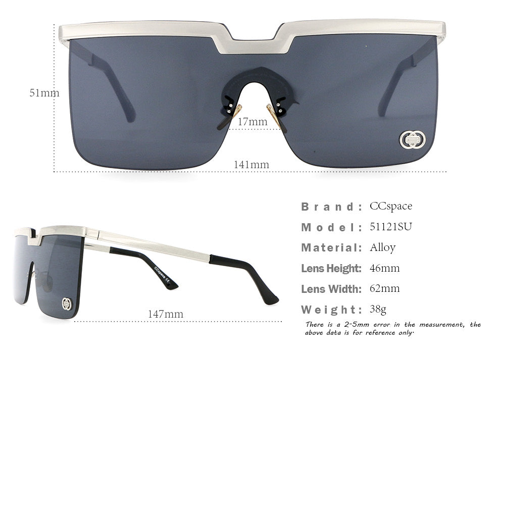 CCspace Women's Rimless Oversized Square One Lens Alloy Frame Sunglasses 51121 Sunglasses CCspace Sunglasses
