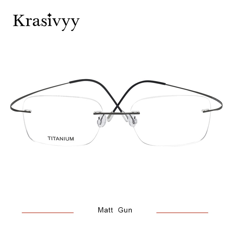 Krasivyy Unisex Rimless Square Screwless Titanium Eyeglasses Kr16016 Rimless Krasivyy Matt Gun