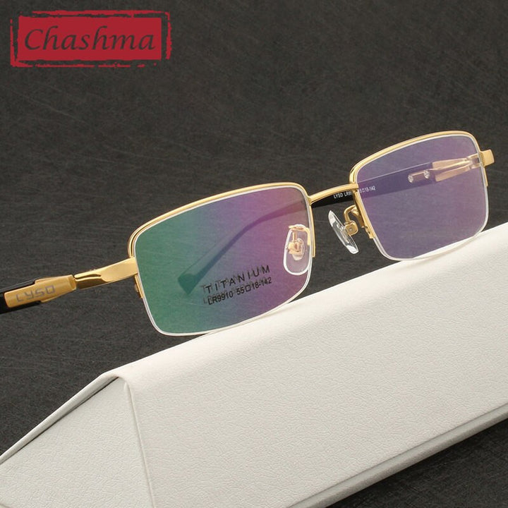Chashma Ochki Men's Semi Rim Rectangle Titanium Eyeglasses 9910 Semi Rim Chashma Ochki