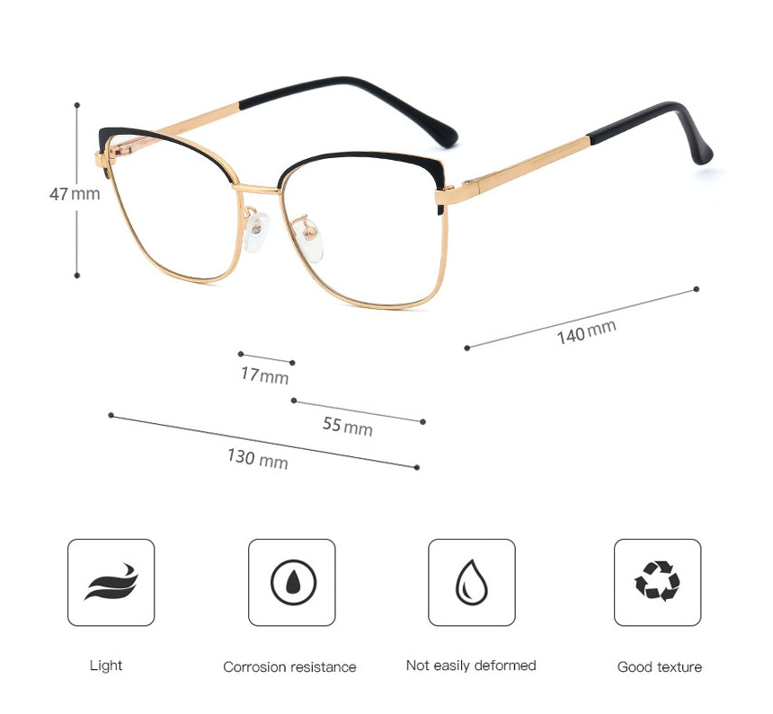 CCspace Women's Full Rim Square Cat Eye Alloy Frame Eyeglasses 48266 Full Rim CCspace