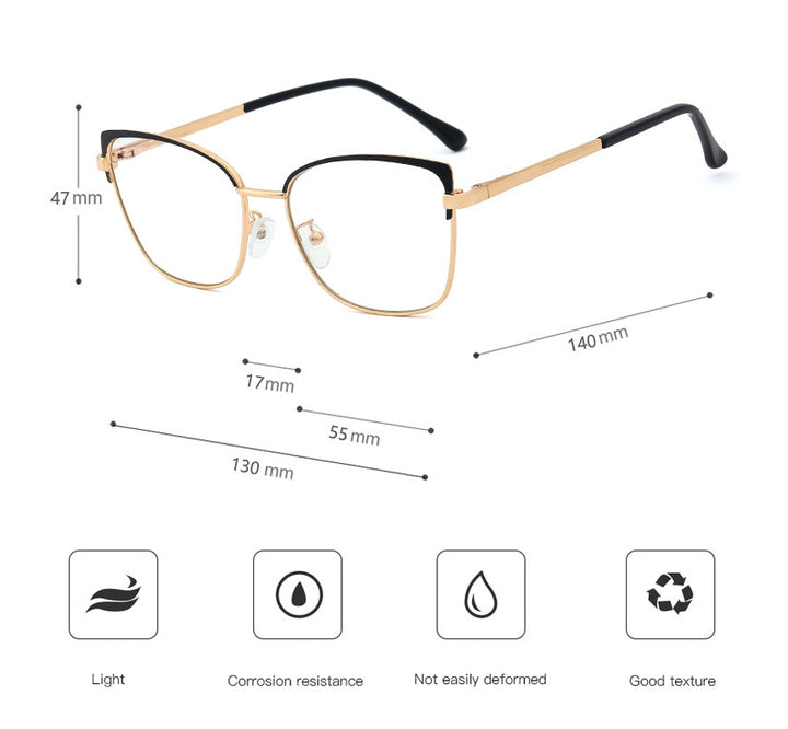 CCspace Women's Full Rim Square Cat Eye Alloy Frame Eyeglasses 48266 Full Rim CCspace