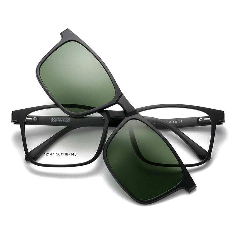 Yimaruili Unisex Full Rim Resin Frame Eyeglasses + 5 Polarized Magnetic Clip On Sunglasses 12147 With Clip Ons Yimaruili Eyeglasses