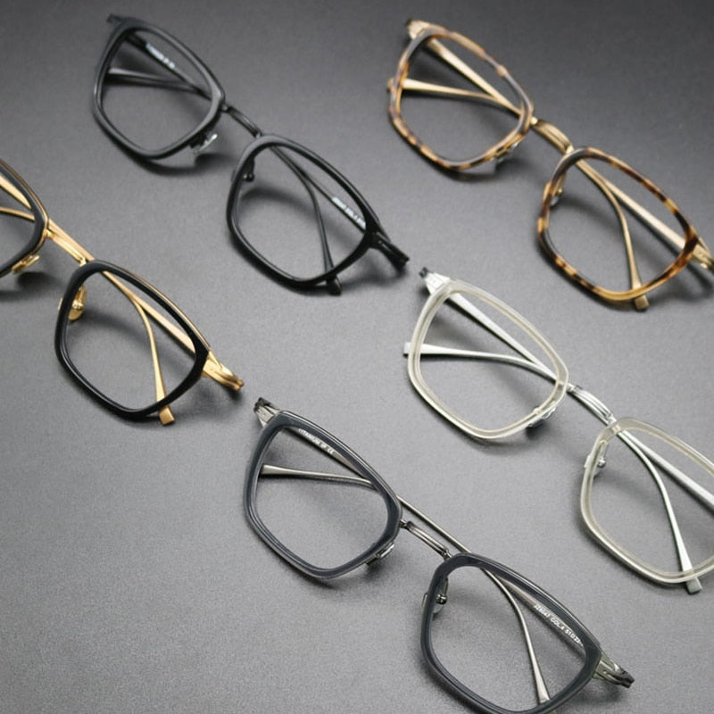 Gatenac Unisex Full Rim Square Acetate Titanium Frame Eyeglasses Gxyj548 Full Rim Gatenac