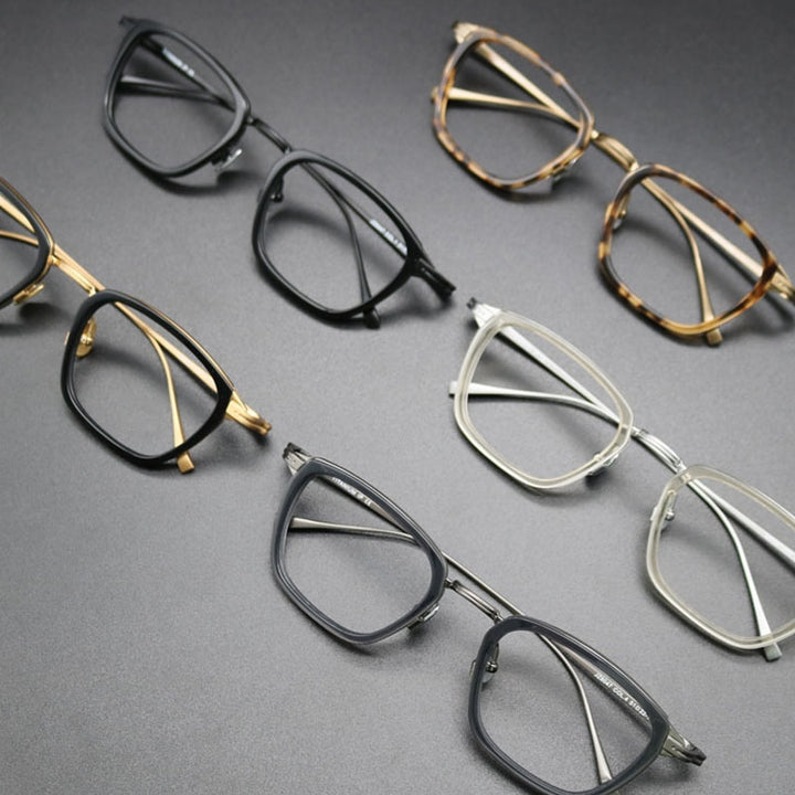 Gatenac Unisex Full Rim Square Acetate Titanium Frame Eyeglasses Gxyj548 Full Rim Gatenac