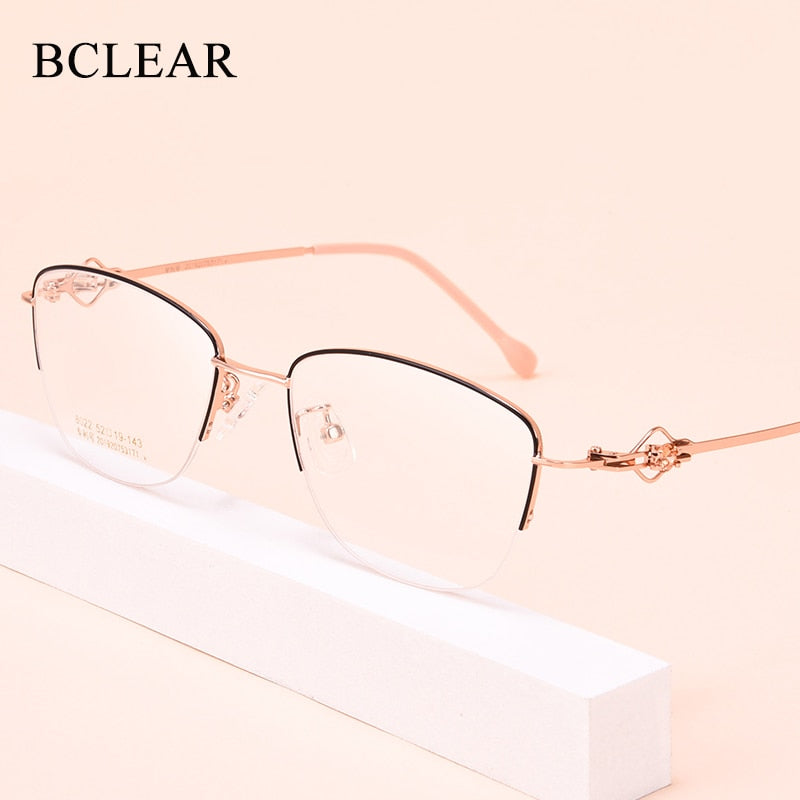 Women's Semi Rim Cat Eye Alloy Eyeglasses Hollow Temple Gm8022 Semi Rim Bclear