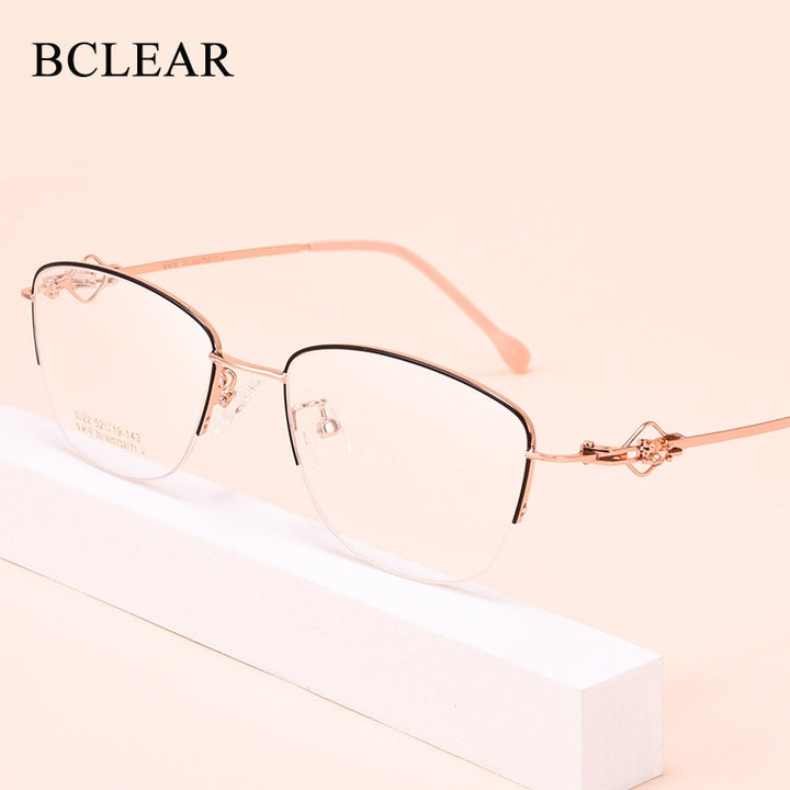 Women's Semi Rim Cat Eye Alloy Eyeglasses Hollow Temple Gm8022 Semi Rim Bclear