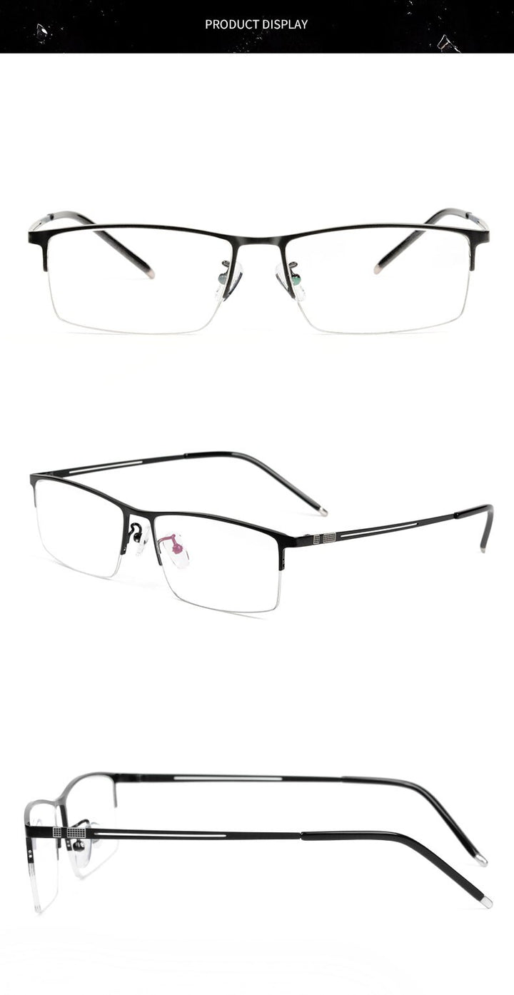 Reven Jate Men's Semi Rim Square Titanium Eyeglasses Ej8606 Semi Rim Reven Jate