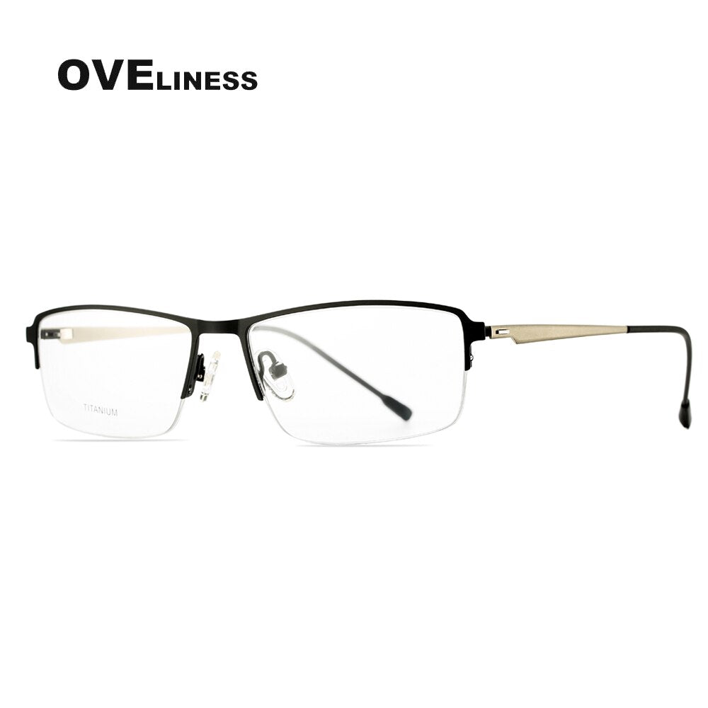 Oveliness Men's Semi Rim Square Screwless Titanium Alloy Eyeglasses Semi Rim Oveliness black