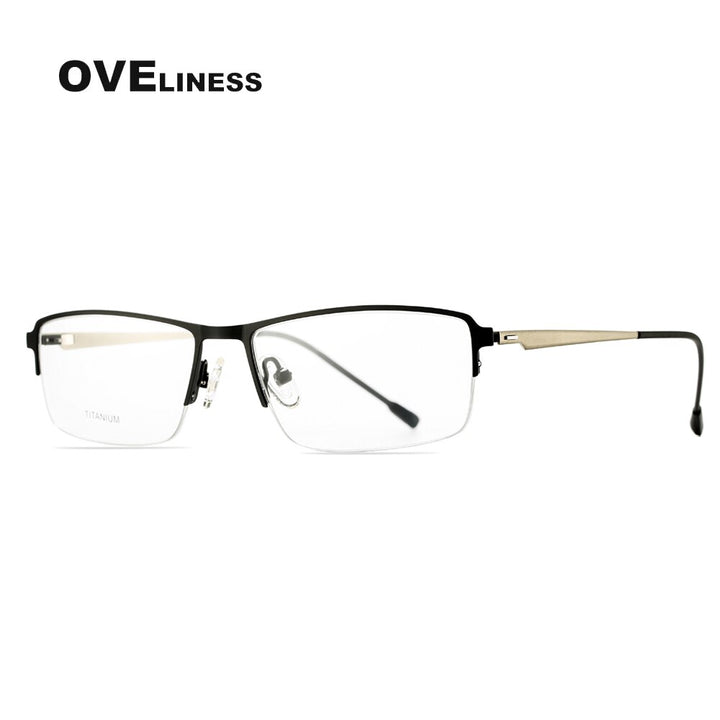 Oveliness Men's Semi Rim Square Screwless Titanium Alloy Eyeglasses Semi Rim Oveliness black