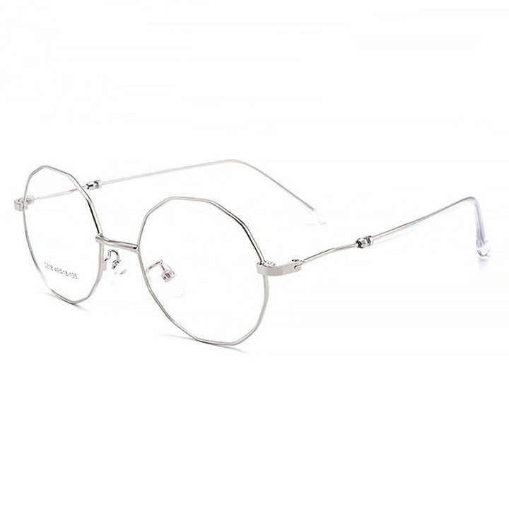 Hotony Unisex Full Rim Polygon Round Alloy Frame Spring Hinge Eyeglasses D838 Full Rim Hotony Silver