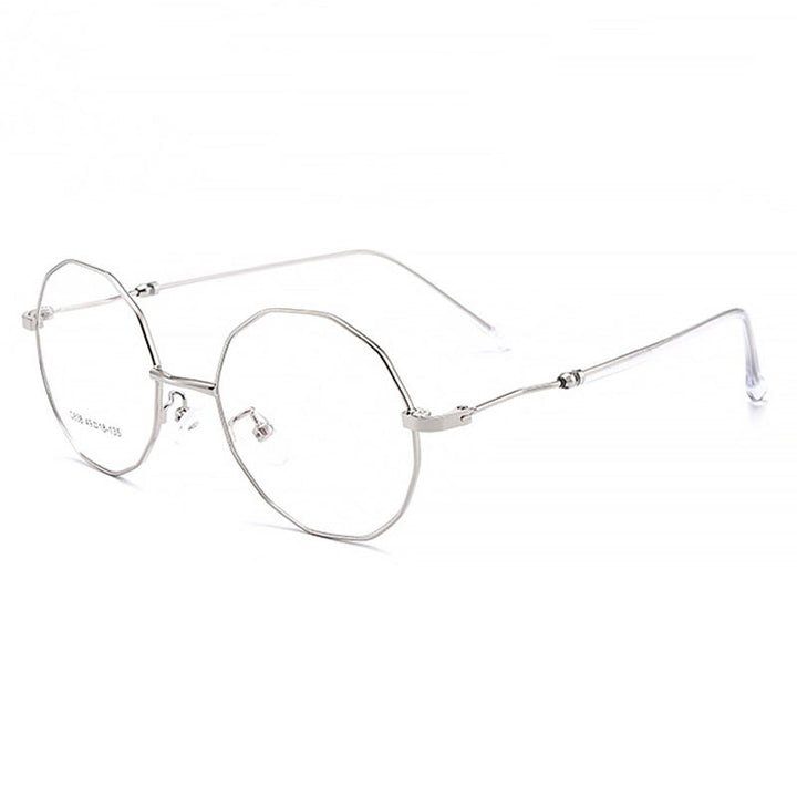 Hotony Unisex Full Rim Polygon Round Alloy Frame Spring Hinge Eyeglasses D838 Full Rim Hotony Silver  