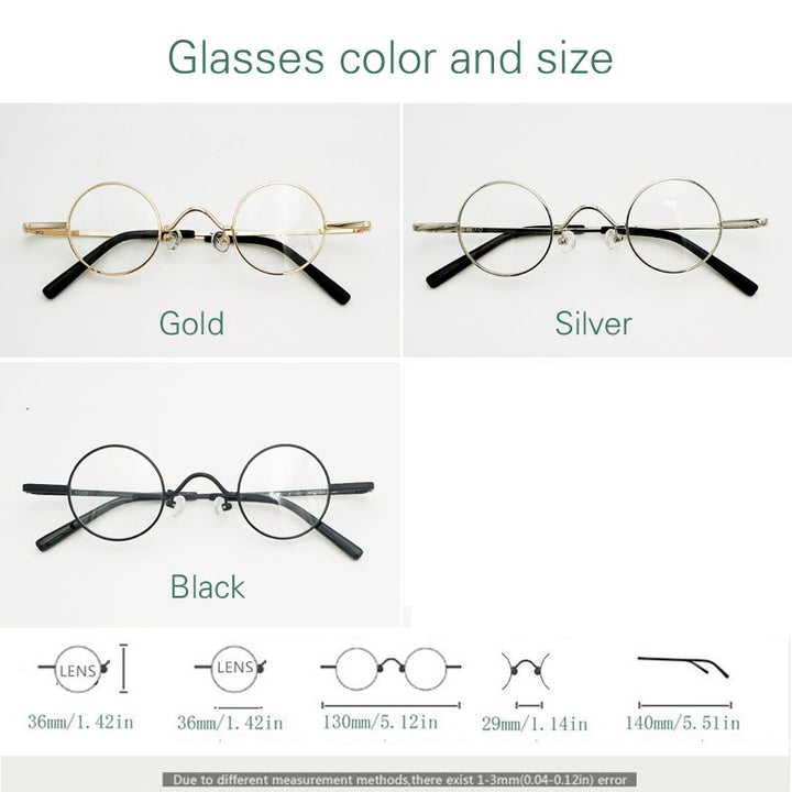 Yujo Unisex Small Round Eyeglasses Alloy Full Rim 811001 Full Rim Yujo