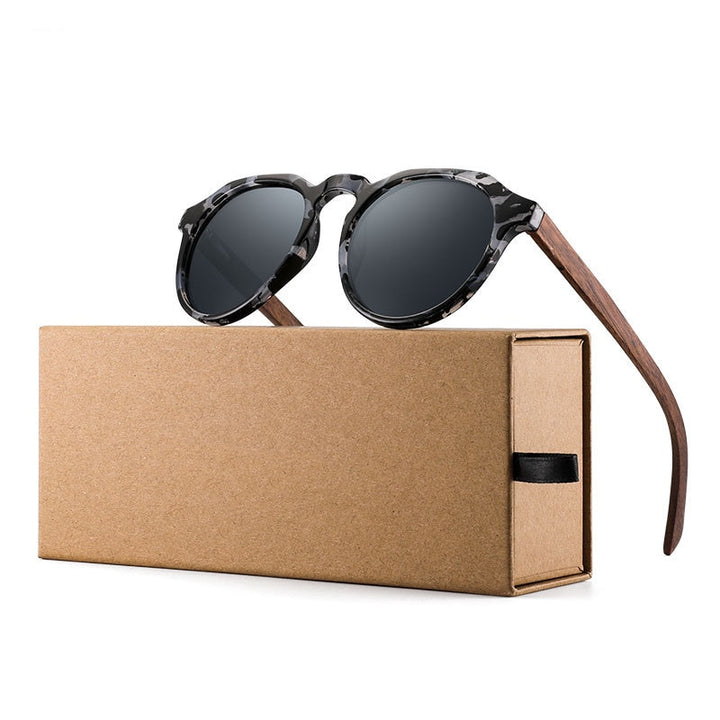 Yimaruili Unisex Full Rim Round Wood Frame HD Polarized Sunglasses 8048 Sunglasses Yimaruili Sunglasses   
