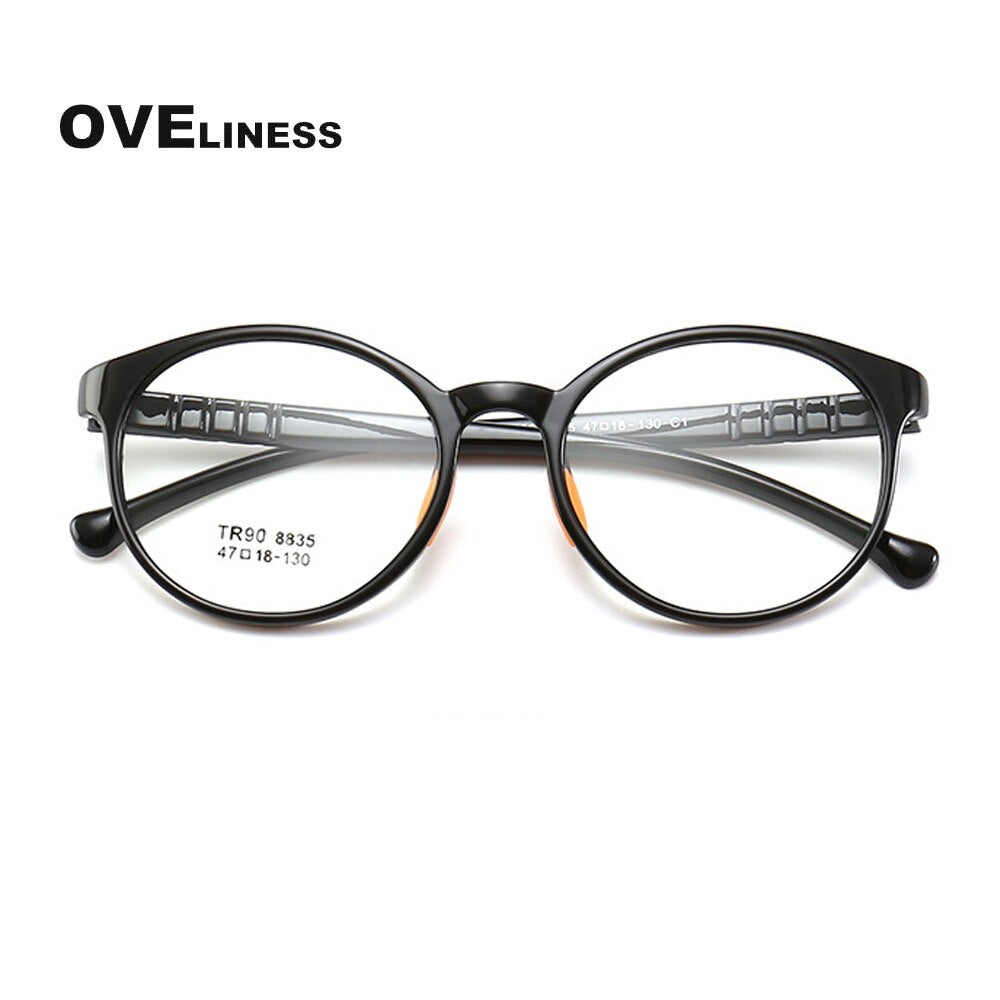 Oveliness Children's Unisex Full Rim Round Tr90 Titanium Eyeglasses 8835 Full Rim Oveliness black