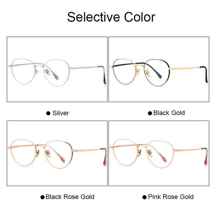 Hotony Women's Full Rim Round Beta Titanium Frame Spring Hinge Eyeglasses T3927 Full Rim Hotony