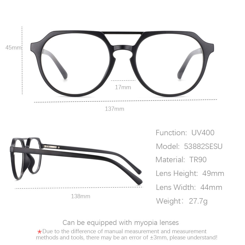 CCspace Unisex Full Rim Round Tr 90 Titanium Frame Eyeglasses Clip On 5 Piece Lens Sunglasses 53882 With Clip Ons CCspace