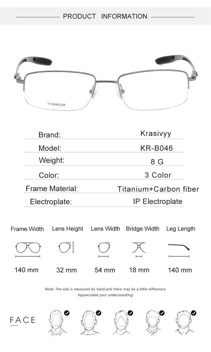 Krasivyy Men's Semi Rim Rectangle Square Carbon Fiber Titanium Eyeglasses Krb046 Semi Rim Krasivyy   