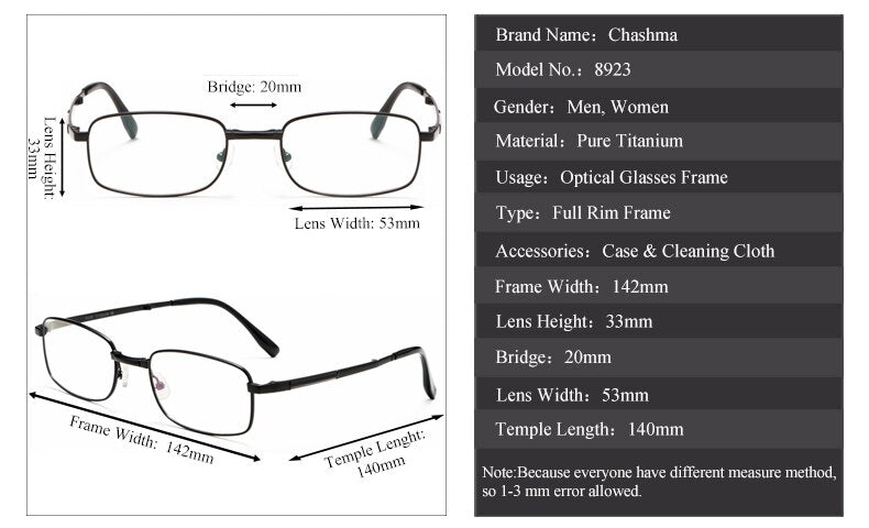 Chashma Ochki Unisex Full Rim Square Titanium Foldable Eyeglasses 8923 Full Rim Chashma Ochki