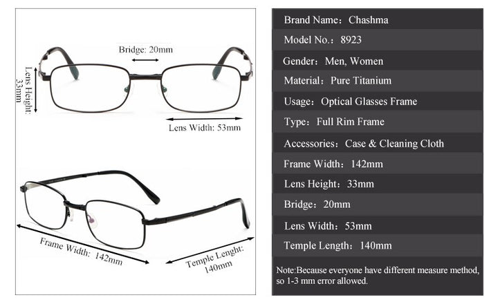 Chashma Ochki Unisex Full Rim Square Titanium Foldable Eyeglasses 8923 Full Rim Chashma Ochki
