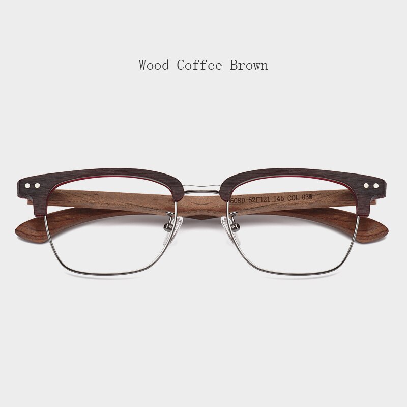 Hdcrafter Unisex Full Rim Square Wood Alloy Frame Eyeglasses 5608 Full Rim Hdcrafter Eyeglasses Wood  Coffee Brown  