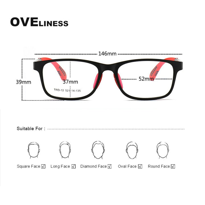 Oveliness Unisex Children's Full Rim Square Tr 90 Titanium Eyeglasses Oltrd12p Full Rim Oveliness