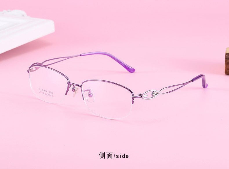 Women's Hollow Jeweled Temple Semi Rim Frame Eyeglasses Lr7812 Semi Rim Bclear purple silvery