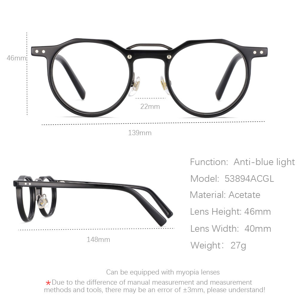 CCSpace Women's Full Rim Round Double Bridge Acetate Alloy Frame Eyeglasses 53894 Full Rim CCspace