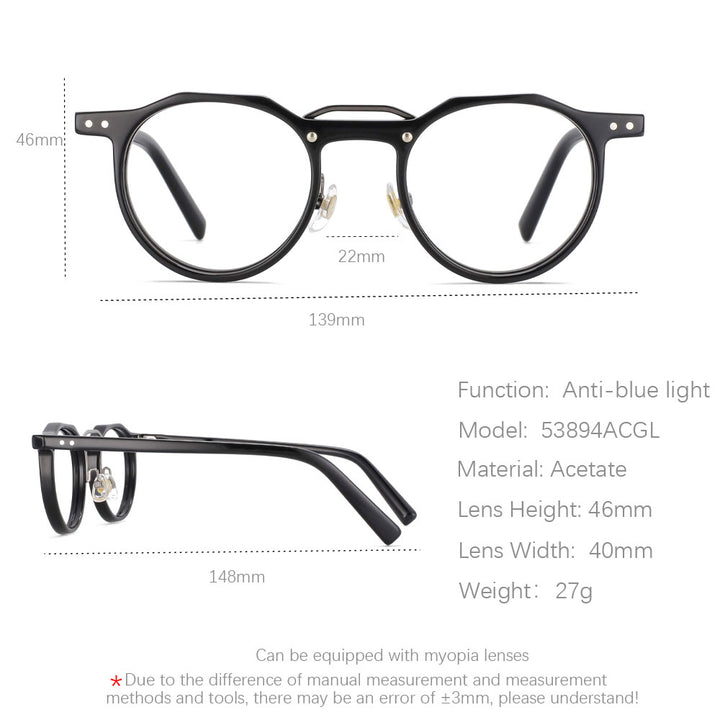CCSpace Women's Full Rim Round Double Bridge Acetate Alloy Frame Eyeglasses 53894 Full Rim CCspace