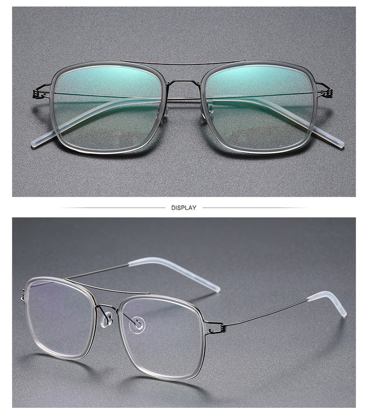 Gatenac Unisex Full Rim Square Titanium Alloy Screwless Double Bridge Frame Eyeglasses Gxyj690 Full Rim Gatenac
