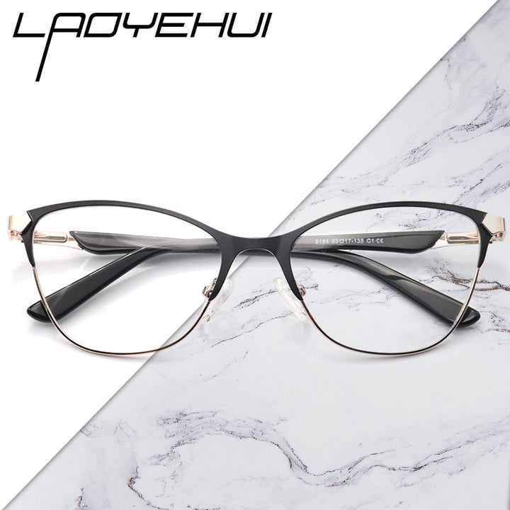 Laoyehui Unisex Eyeglasses Cat Eye Alloy Reading Glasses 8184 Black Red Reading Glasses Laoyehui