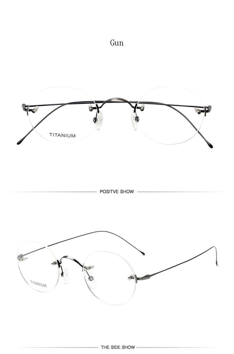 Hdcrafter Unisex Rimless Round Titanium Frame Eyeglasses 16035 Rimless Hdcrafter Eyeglasses