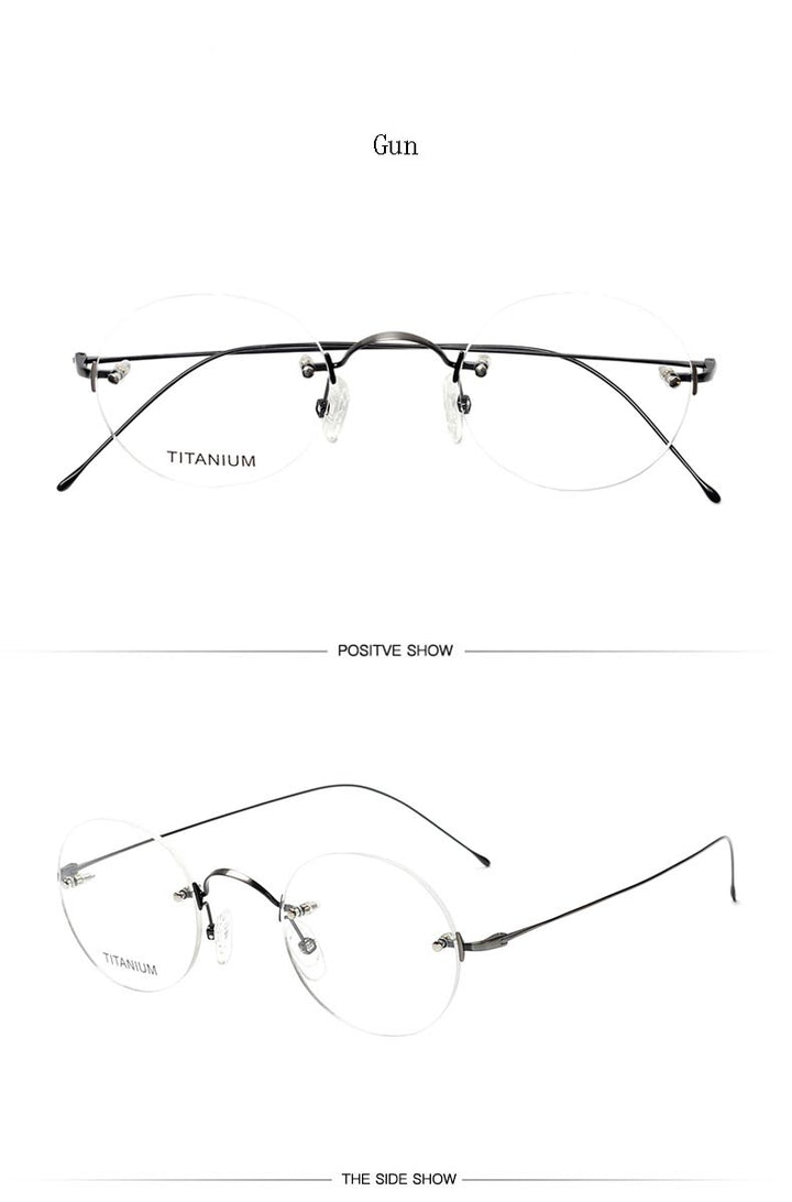 Hdcrafter Unisex Rimless Round Titanium Frame Eyeglasses 16035 Rimless Hdcrafter Eyeglasses