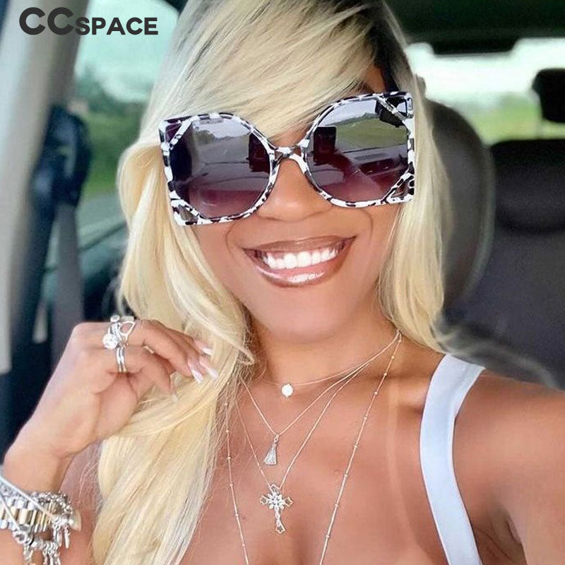 CCspace Women's Full Rim Oversized Square Resin Hollow Frame Sunglasses 49127 Sunglasses CCspace Sunglasses
