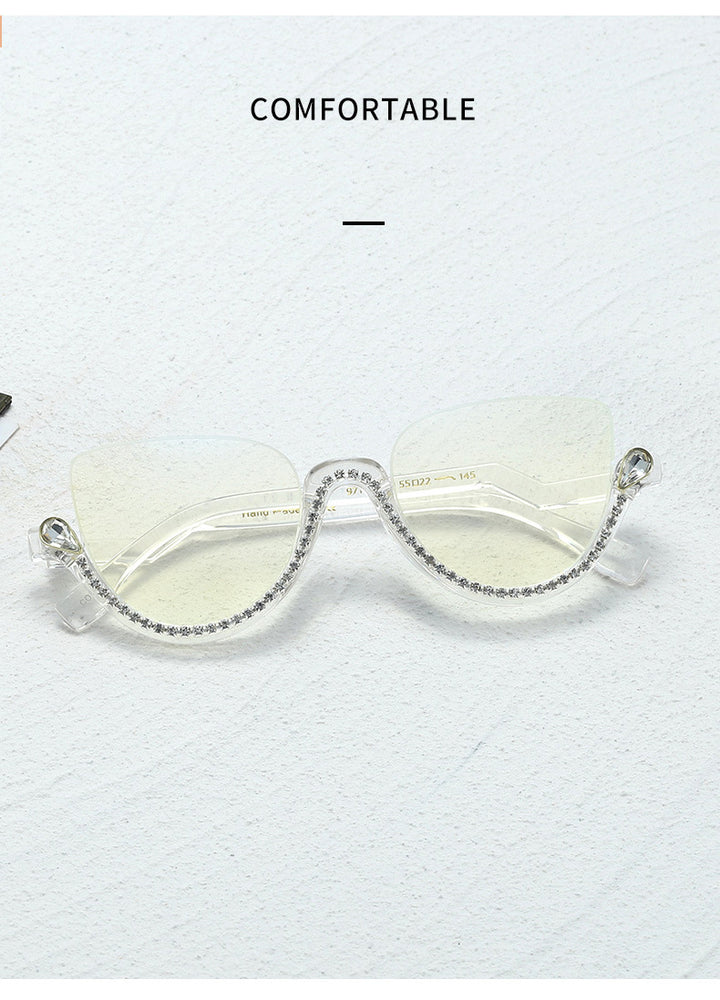 CCspace Women's Semi Rim Tr 90 Titanium Jeweled Frame Eyeglasses 45159 Semi Rim CCspace