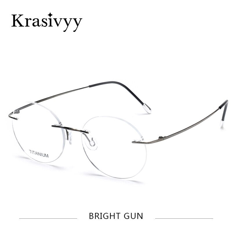 Krasivyy Unisex Rimless Round Titanium Eyeglasses Kr6012 Rimless Krasivyy Bright Gun