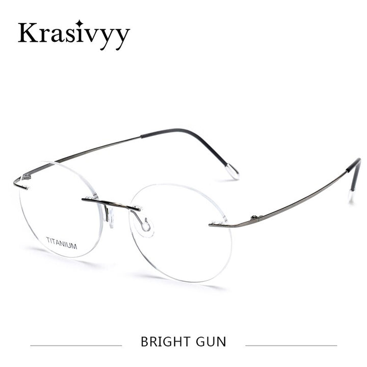 Krasivyy Unisex Rimless Round Titanium Eyeglasses Kr6012 Rimless Krasivyy Bright Gun