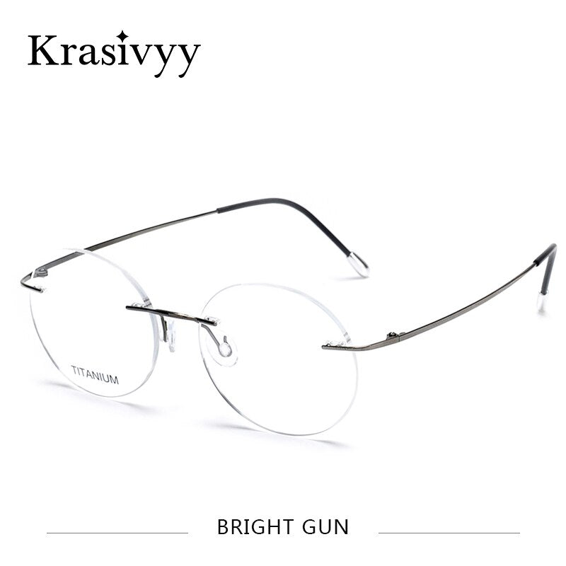 Krasivyy Unisex Rimless Round Titanium Eyeglasses Kr6012 Rimless Krasivyy Bright Gun  