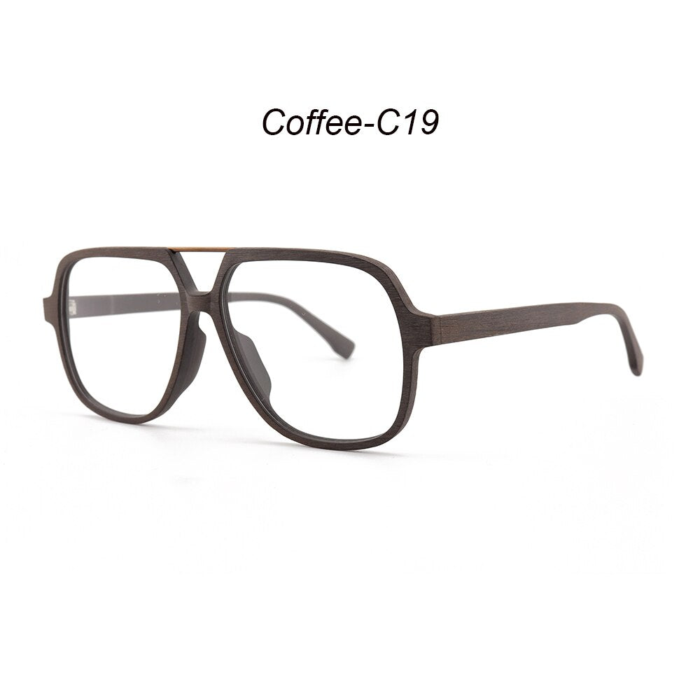 Hdcrafter Unisex Full Rim Polygonal Double Bridge Wood Metal Frame Eyeglasses 6018 Full Rim Hdcrafter Eyeglasses Coffee-C19