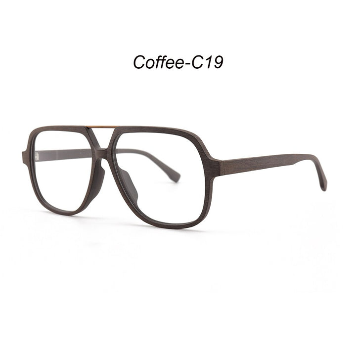 Hdcrafter Unisex Full Rim Polygonal Double Bridge Wood Metal Frame Eyeglasses 6018 Full Rim Hdcrafter Eyeglasses Coffee-C19