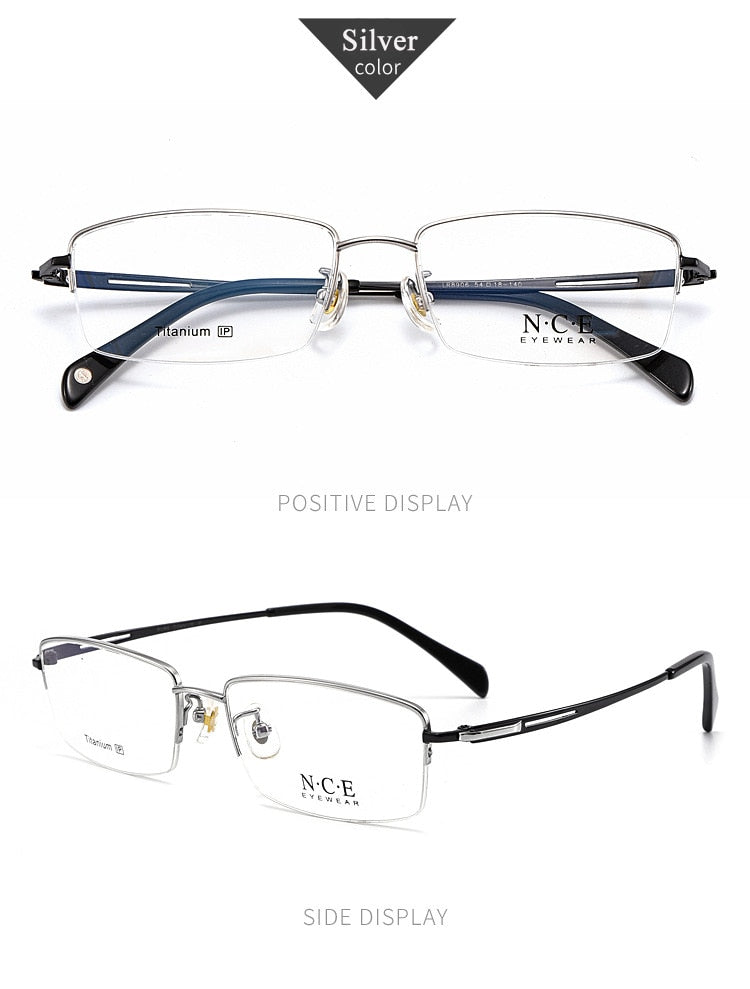 Men's Semi Rim Square Titanium Frame Eyeglasses Sc8906 Semi Rim Bclear