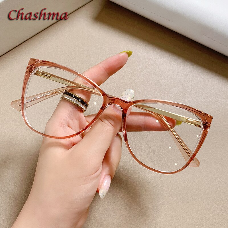 Chashma Ochki Women's Full Rim Square Cat Eye Tr 90 Titanium Eyeglasses 7856 Full Rim Chashma Ochki Transparent Brown  