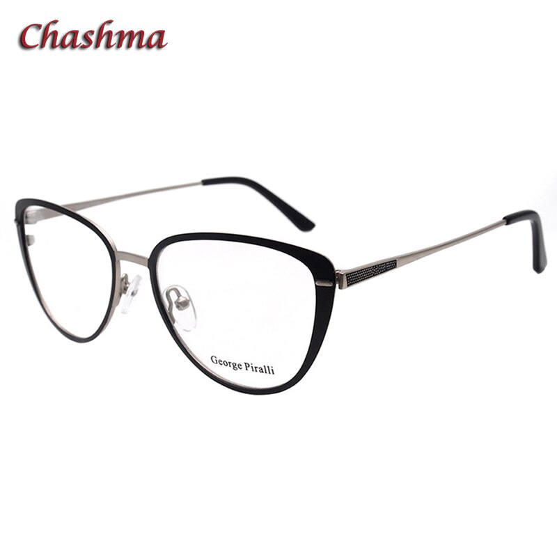 Chashma Ochki Women's Full Rim Triangel Cat Eye Alloy Eyeglasses 806 Full Rim Chashma Ochki Black Silver  