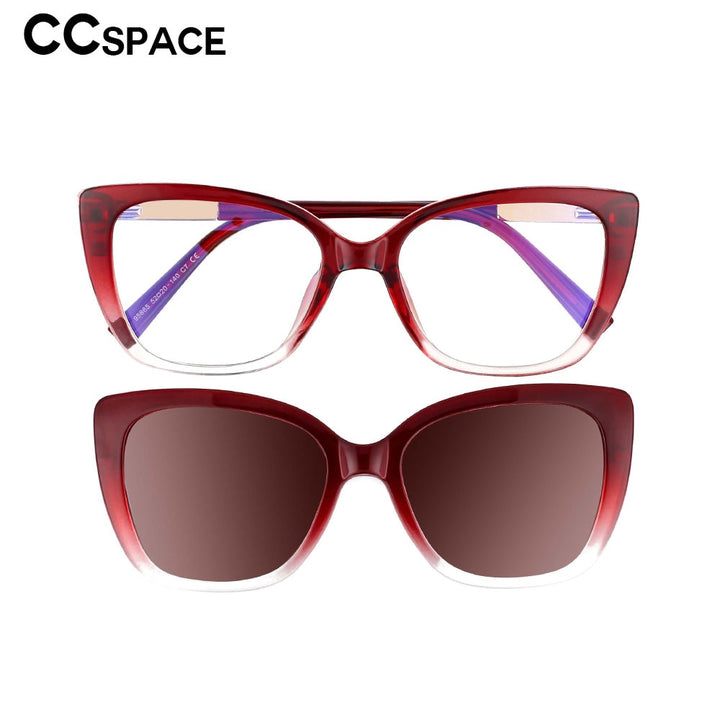 CCspace Unisex Full Rim Square Cat Eye Tr 90 Titanium Eyeglasses Clip On Sunglasses 53547 With Clip Ons CCspace