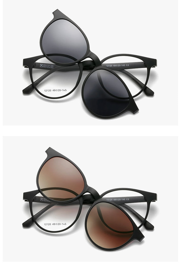 Yimaruili Unisex Full Rim Resin Frame Eyeglasses + 5 Polarized Magnetic Clip On Sunglasses 12120 With Clip Ons Yimaruili Eyeglasses