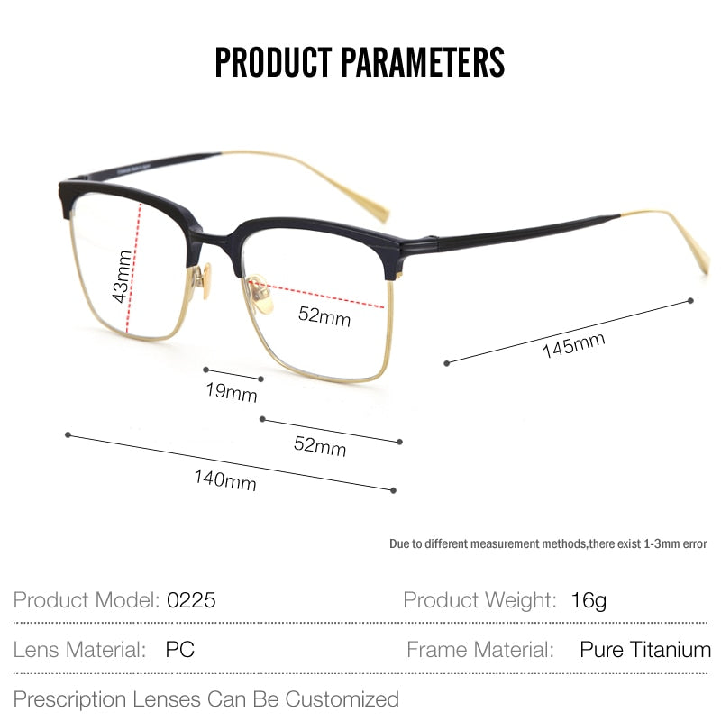 Muzz Men's Full Rim Square Titanium Acetate Hand Crafted Frame Eyeglasses 0225 Full Rim Muzz
