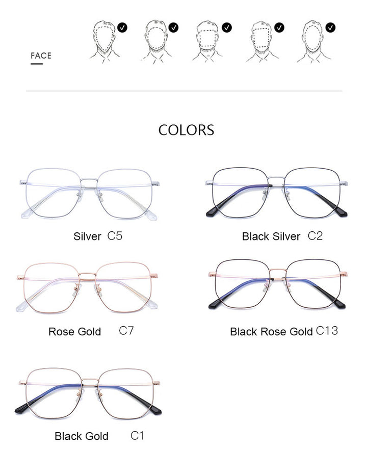 Hotony Unisex Full Rim Polygonal Square Titanium Frame Eyeglasses 1120 Full Rim Hotony