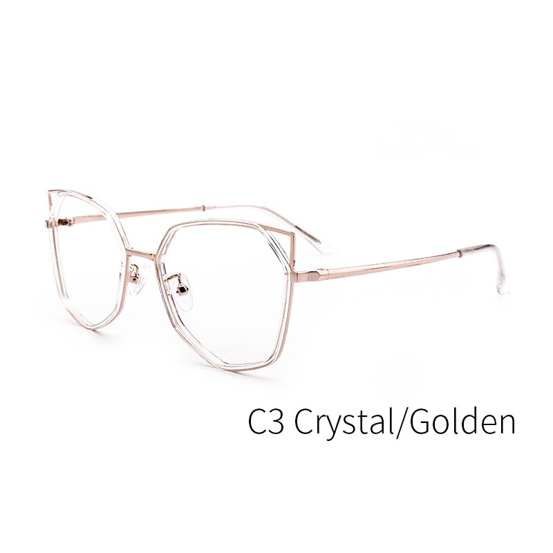 Kansept Women's Full Rim Polygonal Cat Ear Alloy Acetate Frame Eyeglasses 90053 Full Rim Kansept 90053C3
