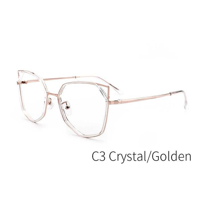 Kansept Women's Full Rim Polygonal Cat Ear Alloy Acetate Frame Eyeglasses 90053 Full Rim Kansept 90053C3
